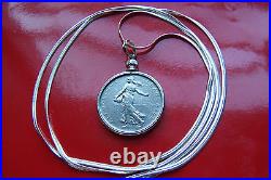Paris Mint French Franc Sunrise Girl Coin Jewelry, Silver Herringbone Chain