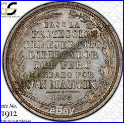 Pcgs Ms62 Most Eye Appealing 1863 Peru 2 Reale Ar Medal On Planet Earth Toned 2r