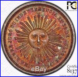 Pcgs Ms62 Most Eye Appealing 1863 Peru 2 Reale Ar Medal On Planet Earth Toned 2r