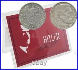 Premium WW2 Hitler Set Silver 2 Reichsmark Coin + Boxed Coins/Stamp. COA's