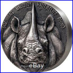 RHINO BIG FIVE 5 oz Silver Coin Antiqued Ultra High Relief Ivory Coast 2019