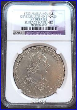 RUSSIA SILVER ROUBLE 1723 NGC XF Details Russian Rubl Russland Peter I