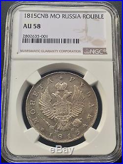 RUSSIA SILVER ROUBLE 1815 CNB MO NGC AU58 Russian Rubl Russland