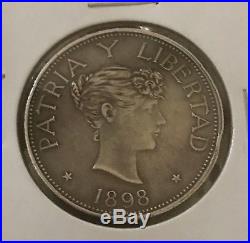 Rare 1898 Souvenir Peso Caribbean Silver Spanish American War