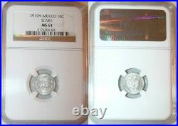 Rare 1919M Mexican 10 Centavos Silver Coin United States of Mexico NGC MS 64