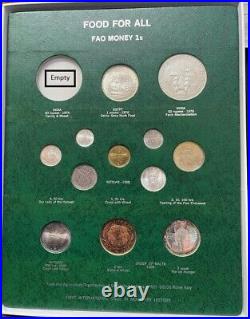 Rare FAO Money Panel 1B Green 12 coins Food Agriculture UN, Silver India Vatican