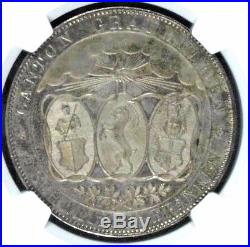 Rare Swiss 1842 Silver Shooting Thaler 4 Francs Graubunden R-836a NGC MS64