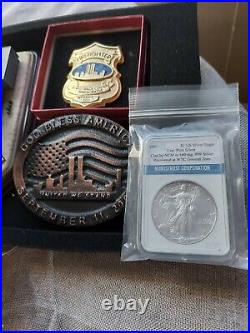 Recovered world trade steel +recovered Silver coin from under wtc! RAREST RIP