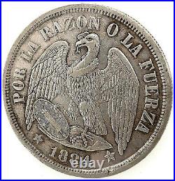 Republic Chile 1884 So (25 Gram) Un (1) Peso Silver Coin Au/ms Km#142.1. #2