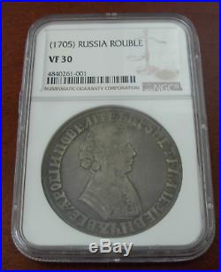 Russia 1705 Silver 1 Rouble NGC VF30 Peter I RARE