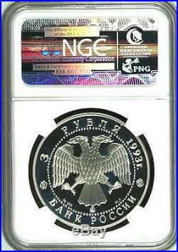 Russia 1993 Silver Coin 3 Roubles Wildlife Brown Bear Safe our World NGC PF68