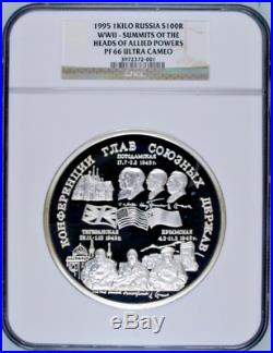 Russia 1995 Silver 1 Kilo kg Coin 100 Rouble WWII Allied Commanders NGC PF66