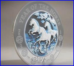 Rwanda 2014 1000 Francs HORSE Lunar Year 3 Oz Silver Coin with Two Layer AGATE