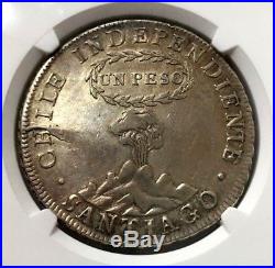 ¡¡ SCARCE! Silver coin 1 Peso independiente de Chile. 1817. F. J NGC AU