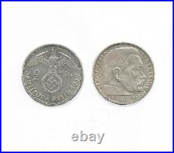 SET of TEN Hitler Silver 2 Reichsmark Coins (mid-sized albums). Story & COA