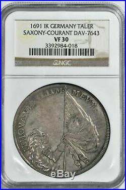 Saxony Death of Johann Georg III Taler 1691IK NGC VF 30 rare silver coin thaler