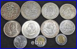 Set of 11 Different Old Mexico Silver 1 Peso Coins 1871-2000