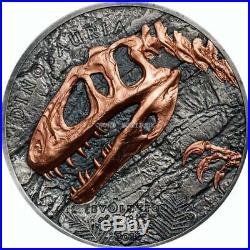 Sinraptor 1oz Antique Finish Silver Coin Rose Gold Plated Mongolia 2019