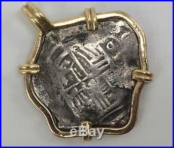 Spanish Silver 8 Reale Piece Of Eight Shipwreck Pirate Coin 14k Pendant