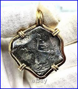 Spanish Silver 8 Reale Piece Of Eight Shipwreck Pirate Coin 14k Pendant