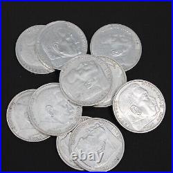 Ten (10) Nazi Germany 5 Reichsmark 90% Silver Coin 1936-1938 Large Swastika