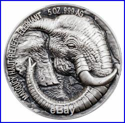 The Elephant Big Five Mauquoy Haut 2017 5 Oz High Relief Pure Silver Ivory Coast