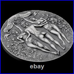 Three Graces Celestial Beauty 2 oz Antique finish Silver Coin Cameroon 2020