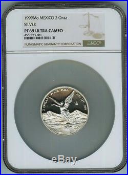 Tied for Finest Key Date NGC Proof 69 Ultra Cameo 1999 2 oz. Mexico Libertad