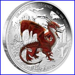 Tuvalu 2012 1$ Dragons of Legend Red Welsh Dragon 1Oz Silver. 999 Coin