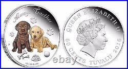 Tuvalu 2016 Always Together Labrador Puppy Dogs Love half $ Silver Coin Proof