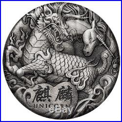 Tuvalu 2018 Unicorn Qi Lin Chinese Mythical Creatures $2 2 Oz Silver Antique