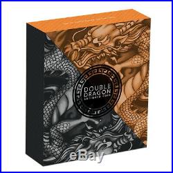 Tuvalu 2019 Double Dragon Chinese Mythical Creatures $2 2 Oz Silver Antiqued