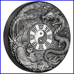 Tuvalu 2019 Dragon Phoenix Yin Yang Mythical $2 2 Oz Silver Antiqued Antique