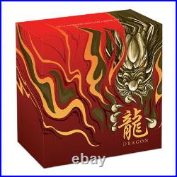 Tuvalu 2020 Golden Imperial Dragon $2 2 Oz Silver Color High Relief Antiqued
