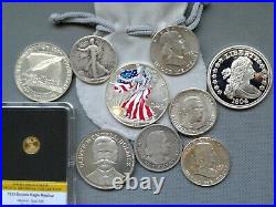 U, S, A COLLECTIBLES SILVER COINS 9 Silver coin 1 Gold coin Repl, Proof
