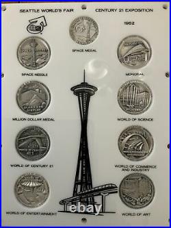 Vintage 1962 Seattle Worlds Fair. 999 SILVER Coin Set 8 Medals Plus Space Medal