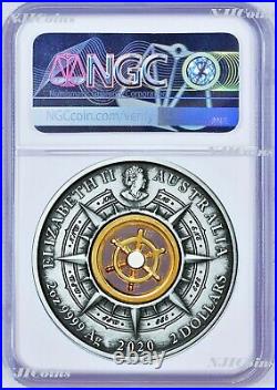 Voyage of Discovery Endeavour 1770-2020 2oz Silver Antiqued Coin NGC MS 70 FR