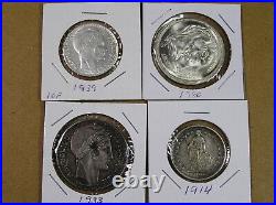 World Lot of 12 Diff Carded Silver Coins 1839 to 1979, UNC & Circ