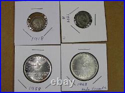 World Lot of 12 Diff Carded Silver Coins 1839 to 1979, UNC & Circ