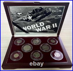 World War II A Set of Eight SILVER Coins Capsules & COA & History Included