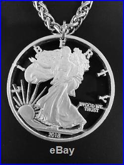 Worlds Largest Cut Out Coin 2018 USA ASE Silver LIBERTY Bullion Eagle Necklace