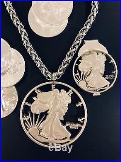 Worlds Largest Cut Out Coin 2018 USA ASE Silver LIBERTY Bullion Eagle Necklace